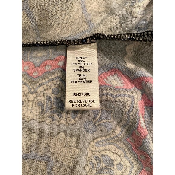 Cato Plus Top Blouse Size XL Blue Magenta Pattern Scarf Hem Stretchy Round Neck - Picture 9 of 12